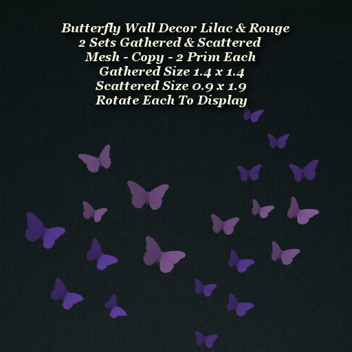 Second Life Marketplace Butterfly Wall Decor Lilac & Rouge